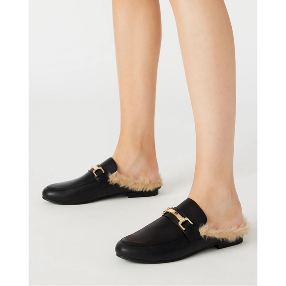 Steve Madden Khloe Black Leather Mule Fur Lined Size 8 - Picture 1 of 10
